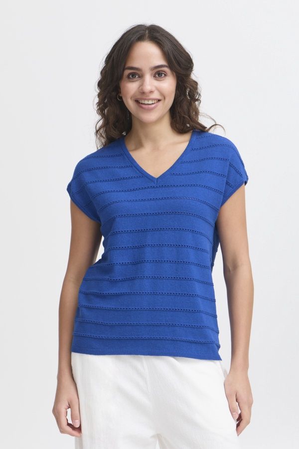 Fransa Chandail texturé col V bleu 20615702