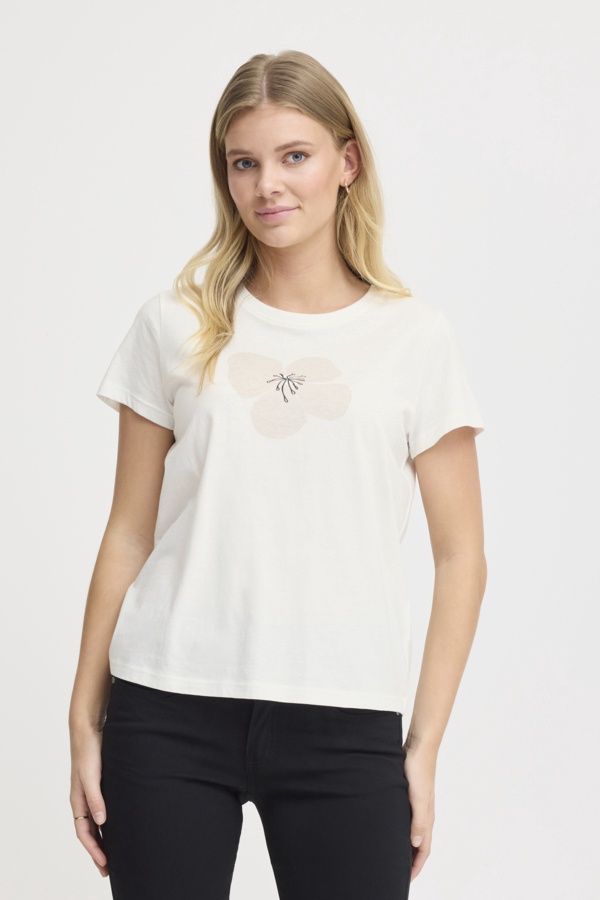 Fransa T-Shirt offwhite manches courtes motif fleur beige 20615724