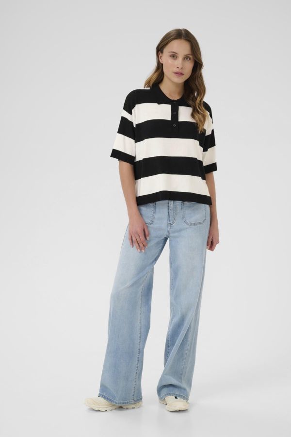Kaffe Polo manches courtes coupe ample larges rayures noir/offwhite 10509932