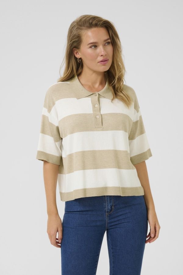 Kaffe Polo manches courtes coupe ample Feather Gray/Offwhite 10509932