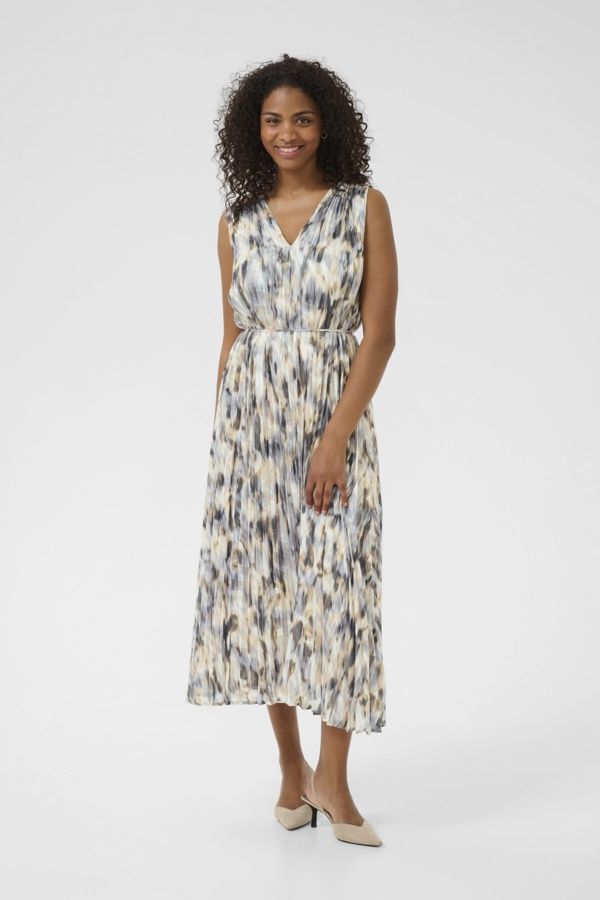 Kaffe Robe plissée sans manches col V avec ceinture amovible motifs grey graphic 10509893