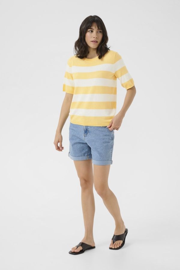 Kaffe Chandail tricot léger rayures offwhite/jaune 10508410