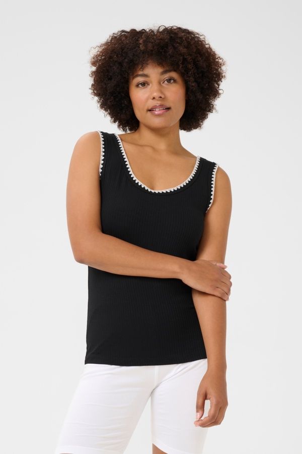 Cream Haut rib noir sans manches broderie offwhite 10613743