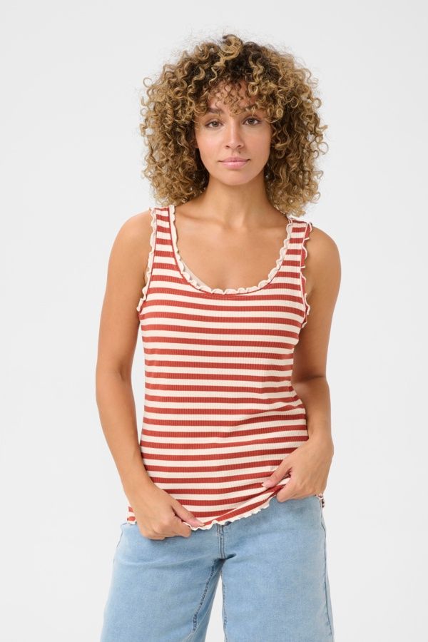 Cream Haut rib sans manches rayures Bruchetta 10613847