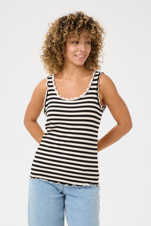 Cream Haut rib sans manches rayures noires 10613847