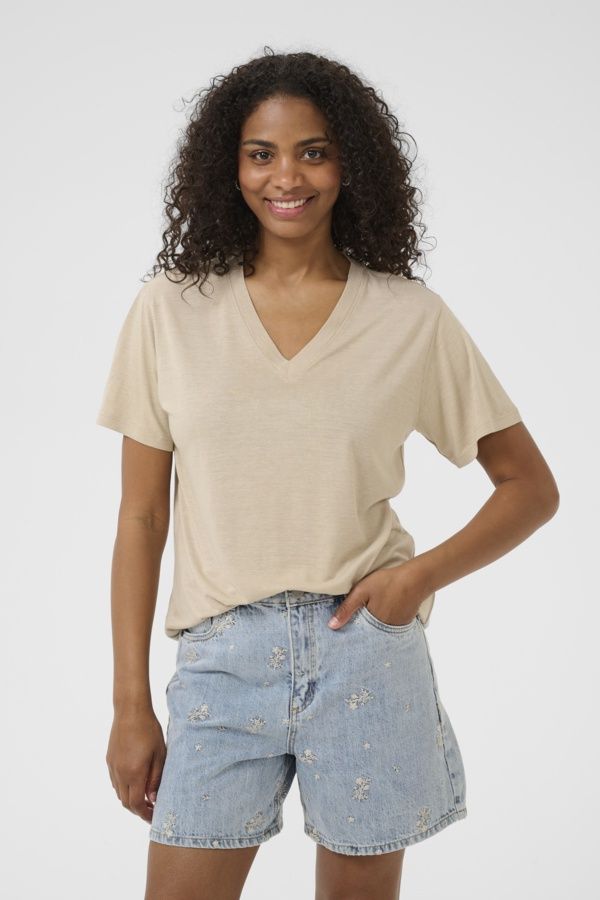 Kaffe T-Shirt col V manches courtes Feather Gray 10510066