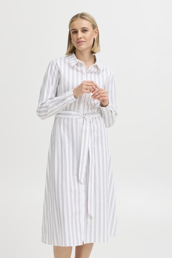Fransa Robe midi manches longues offwhite rayures noires 20615466