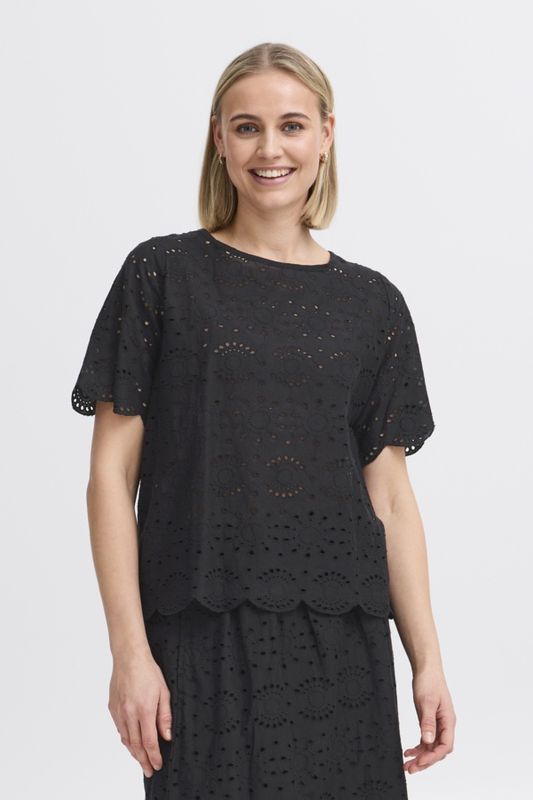 Fransa Blouse broderie manches courtes noire 20615693