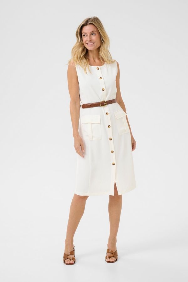 Cream Robe offwhite boutonnée et ceinture tan 10613739