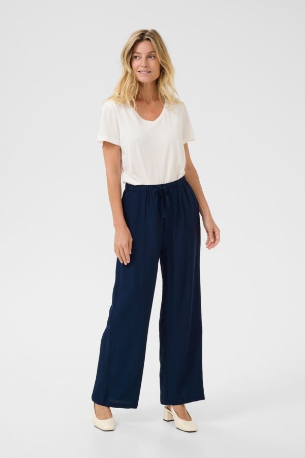 Cream Pantalon marine jambes droites taille élastique 10612609