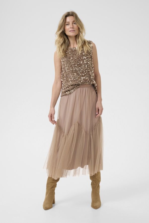 Cream Jupe midi tulle couleur fossil 10614131