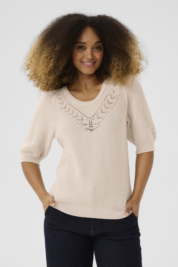 Cream Chandail tricot manches courtes Ancient Scroll Melange 10613961