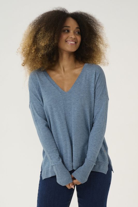 Cream Chandail tricot manches longues col V Blue Heaven melange 10613924