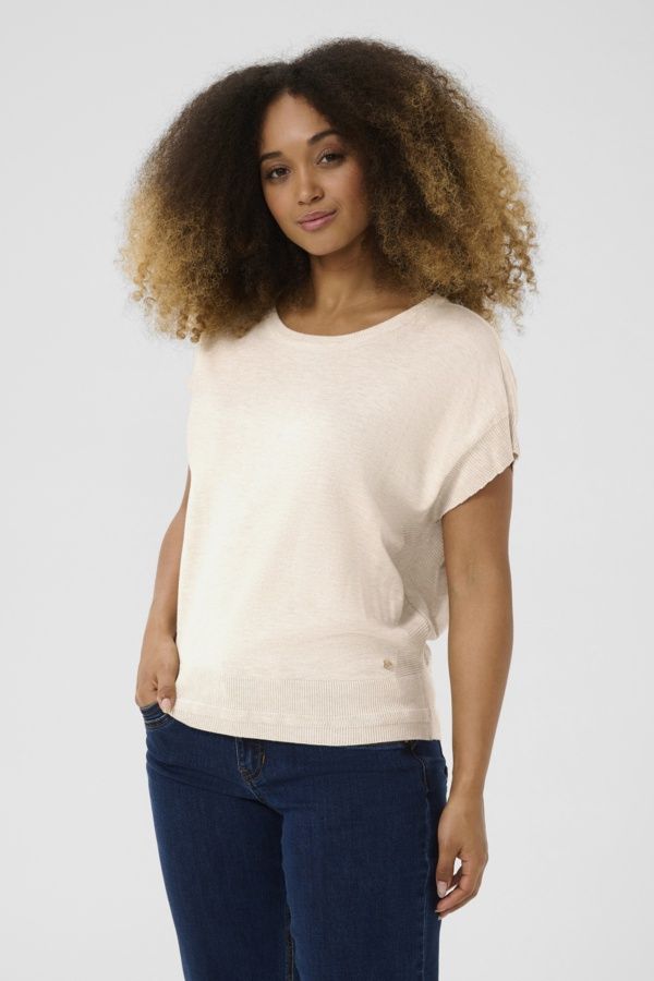 Cream Chandail tricot léger manches courtes Ancient Scroll Melange 10613926