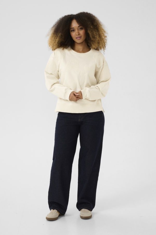 Cream Chandail crewneck patch broderie manches longues écru 10613988