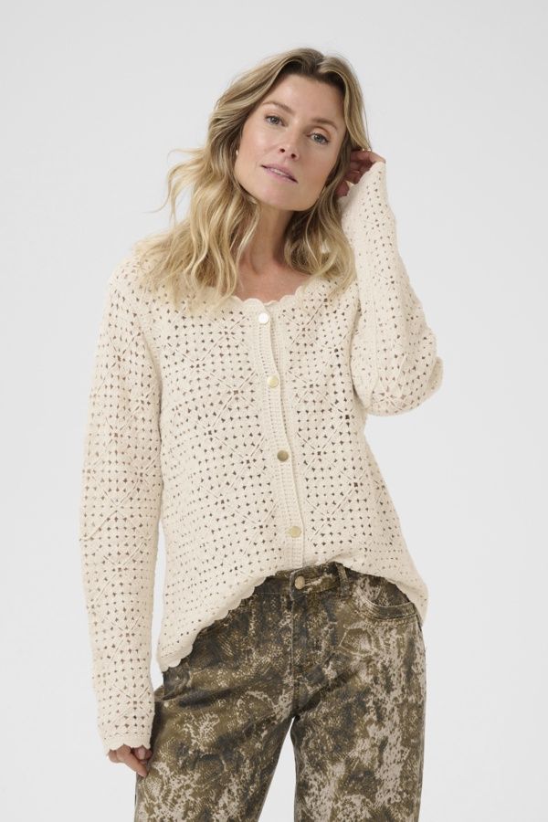 Cream Cardigan crochet manches longues écru 10613937