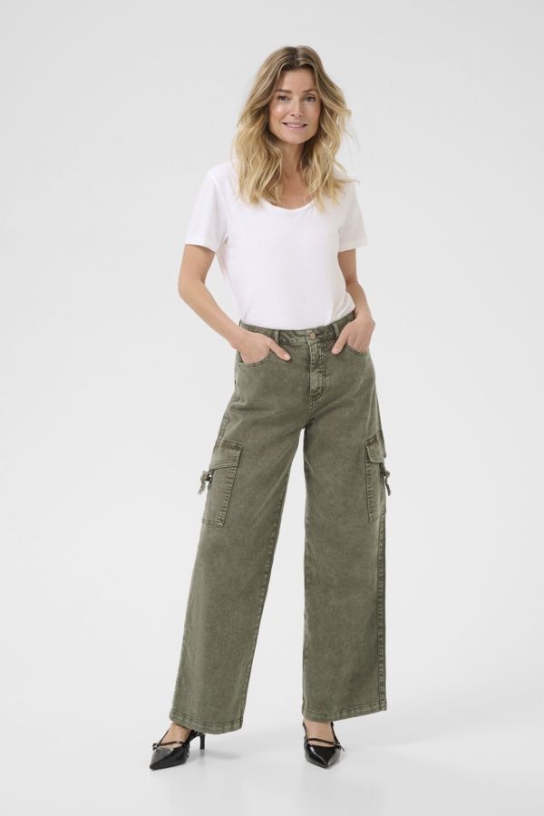 Cream Pantalon taille haute jambes larges Heavy Washed 10614007
