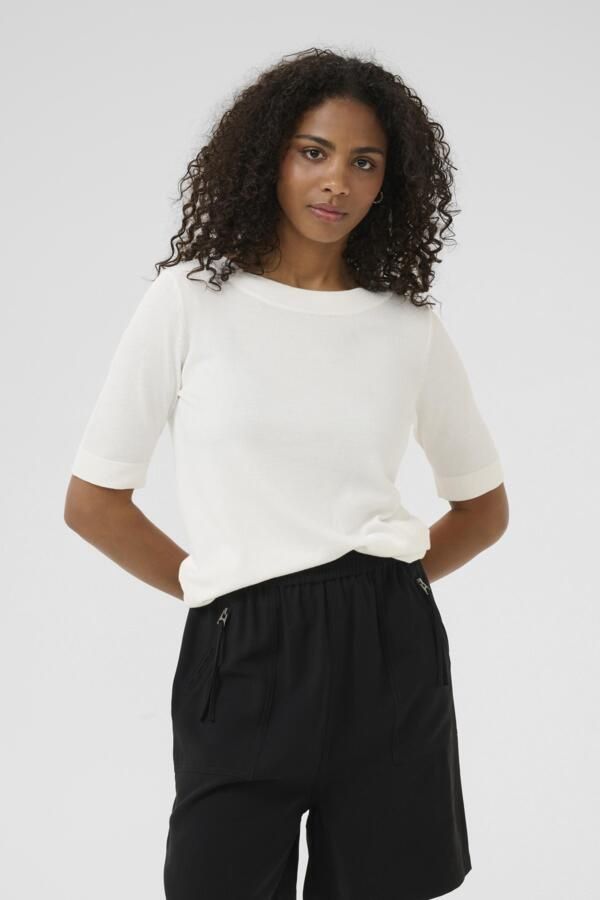Kaffe Chandail tricot léger col bateau manches courtes offwhite 10510252