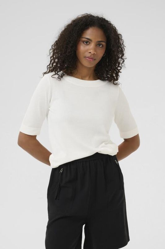Kaffe Chandail tricot léger col bateau manches courtes offwhite 10510252