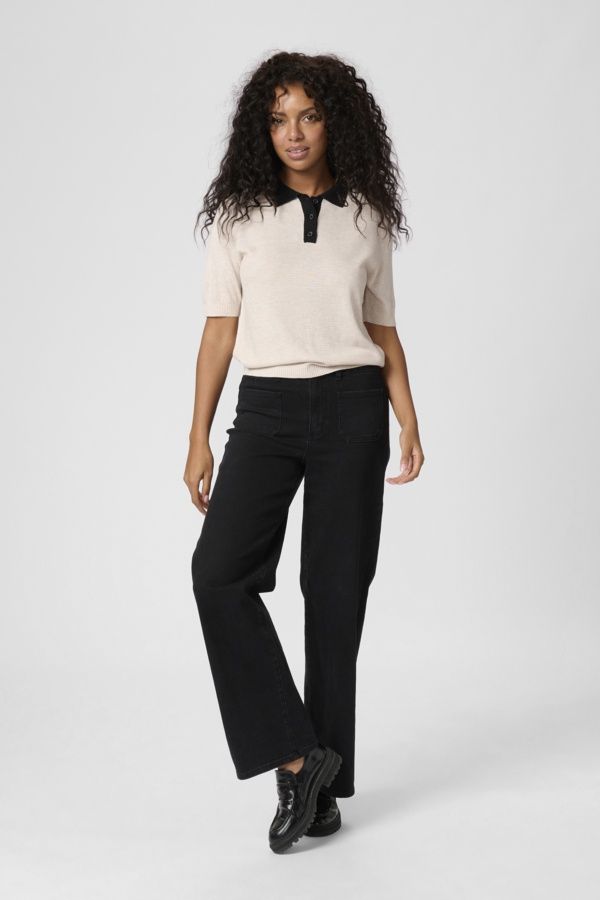 Kaffe Chandail polo feather gray col noir 10510176