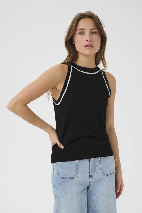 Kaffe Haut noir tricot léger détail ligne blanche 10510294