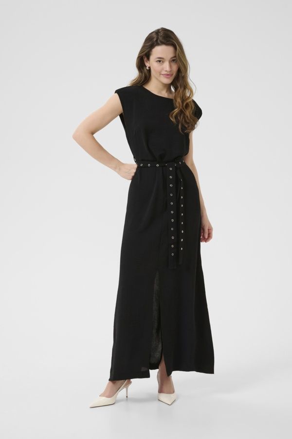 Kaffe Robe noire longue avec ceinture et ouverture 10510067