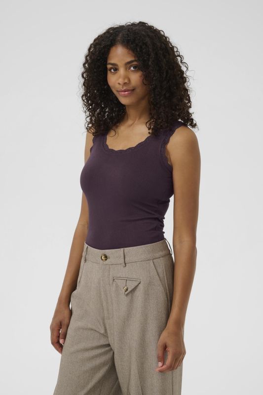 Kaffe Camisole rib avec col dentelle Fudge 10510143
