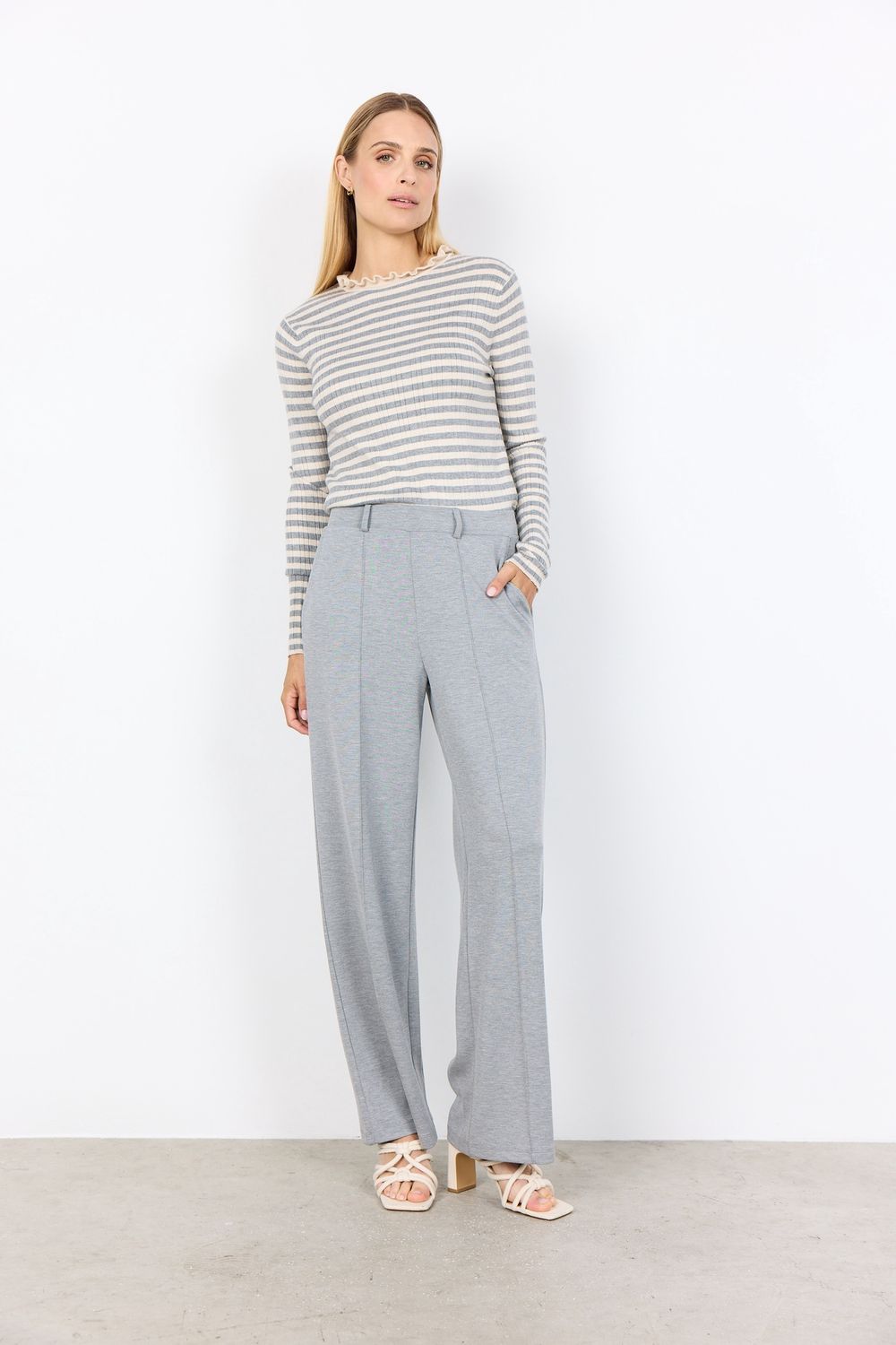 Soya Concept Pantalon jambes droites taille élastique gris melange 27278