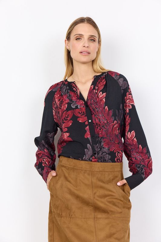Soya Concept Blouse noire manches longues imprimé bordeau 41394