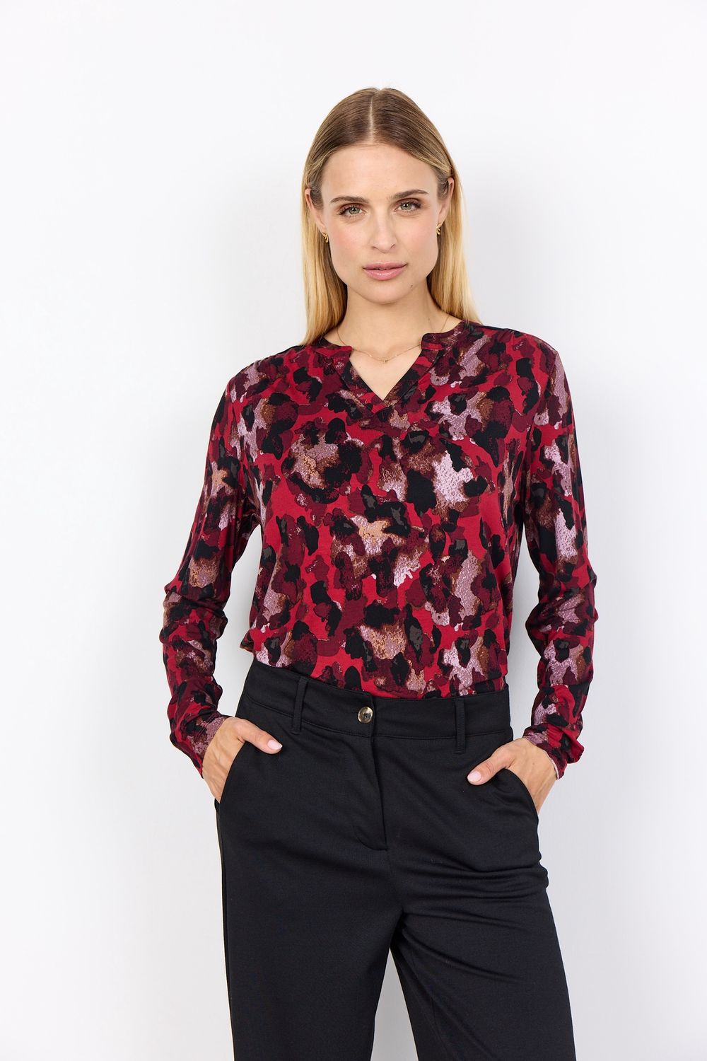 Soya Concept Chandail manches longues extensible et confortable imprimé animal Rouge combi 27247