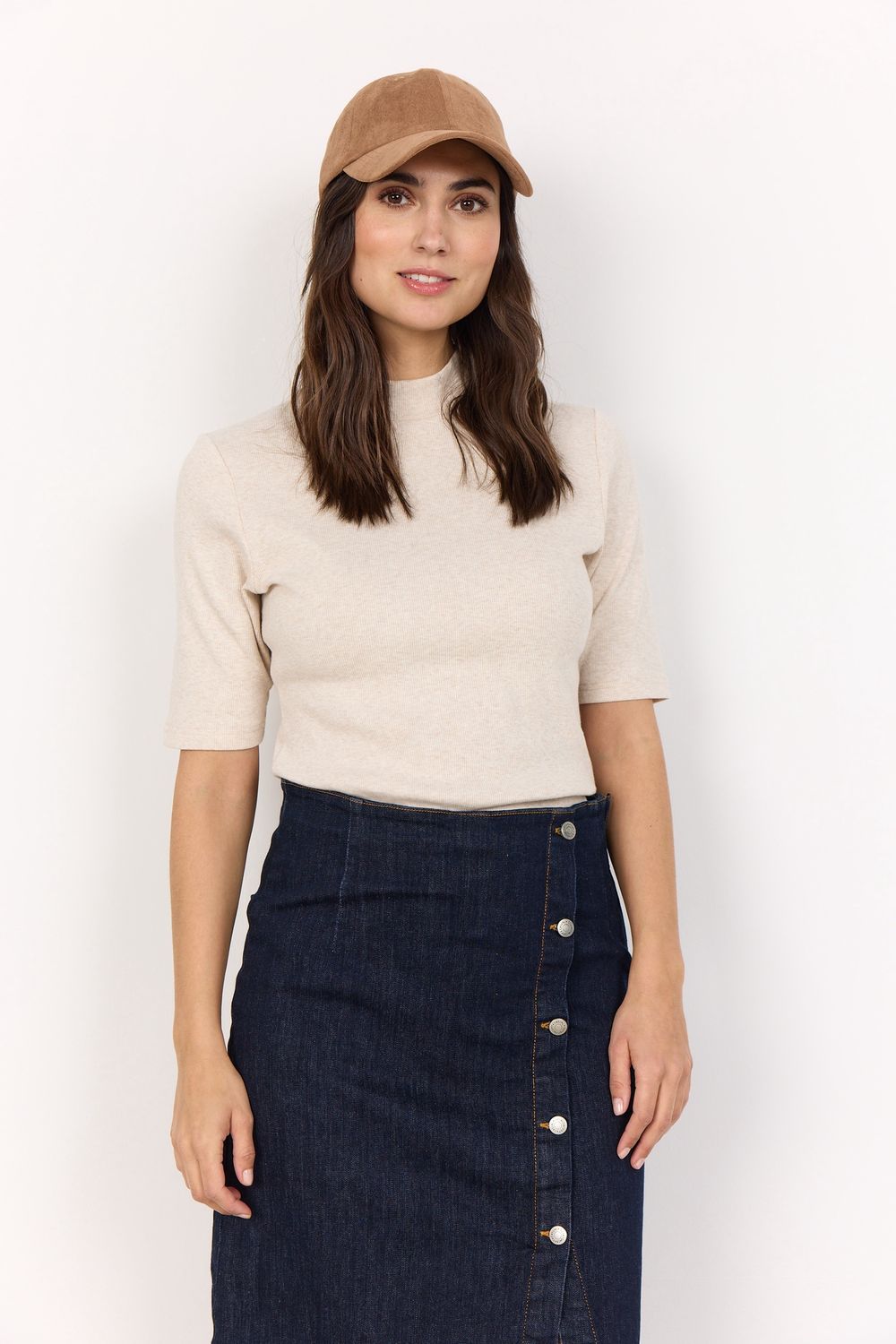 Soya Concept Chandail col montant manches 3/4 Crème mélange 27250