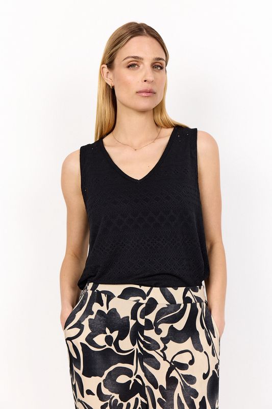 Soya Concept Haut noir sans manches col V ajouré 27146