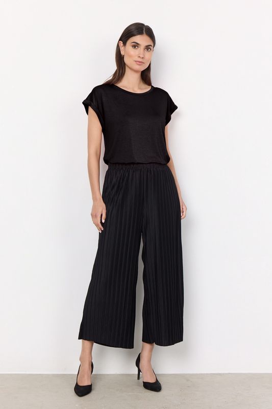 Soya Concept Pantalon noir plissé jambes larges 7/8 24793