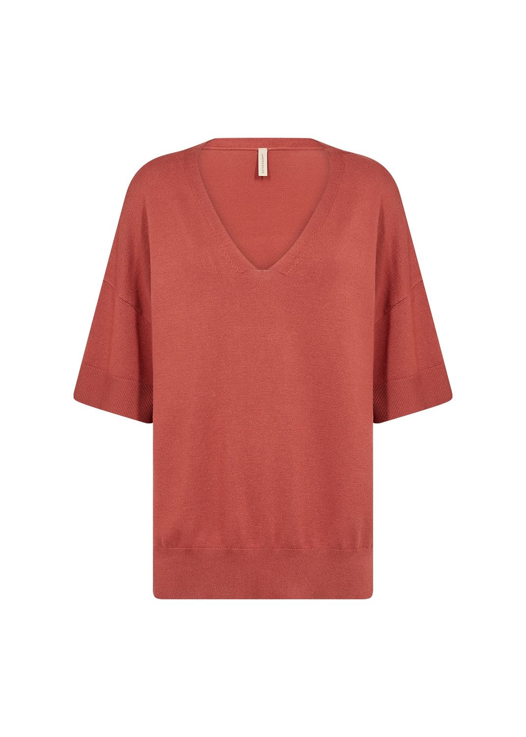 Soya Concept Chandail tricot léger col V manches courtes Mineral Red melange 33670
