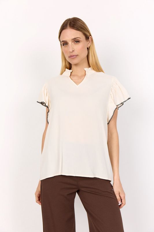 Soya Concept Blouse crème manches volants bordure noire  41327