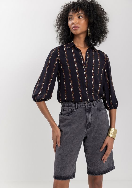 Lezalez Blouse noire imprimé chaines couleurs 7232E
