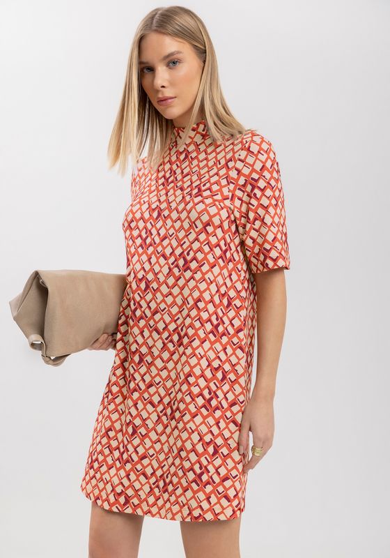 Lezalez Robe courte imprimée rouge et beige 7268E
