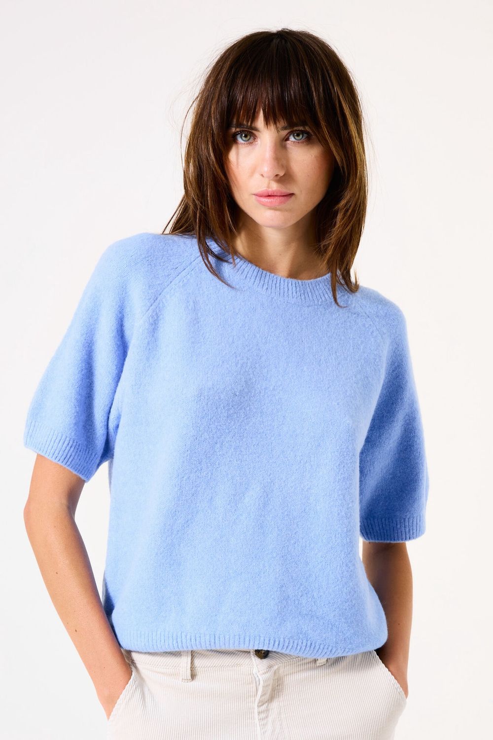 Garcia Pull bleu Provence manches courtes col rond H50042