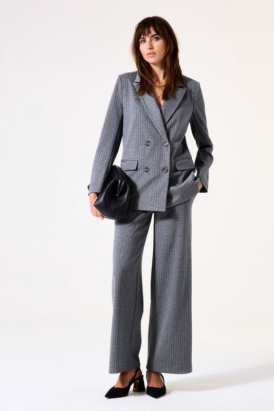 Garcia Pantalon jambes larges gris à rayures I50315