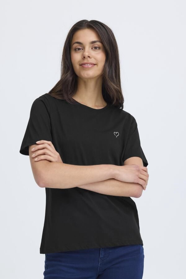 Fransa T-Shirt noir manches courtes col rond coeur 20615873