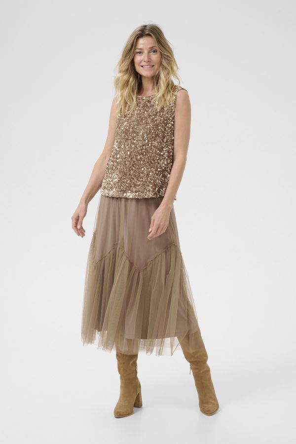 Cream Haut sans manche paillettes bronze 10613504