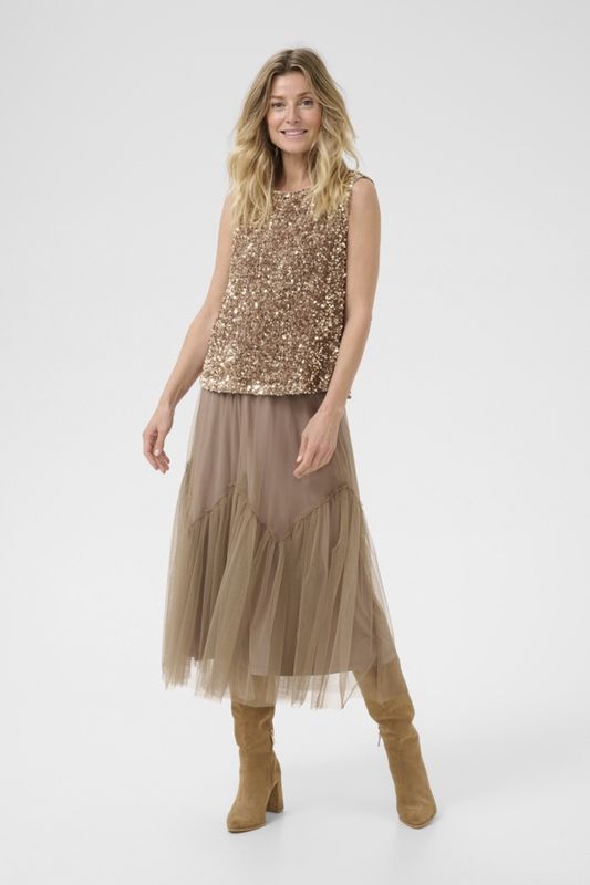 Cream Haut sans manche paillettes bronze 10613504