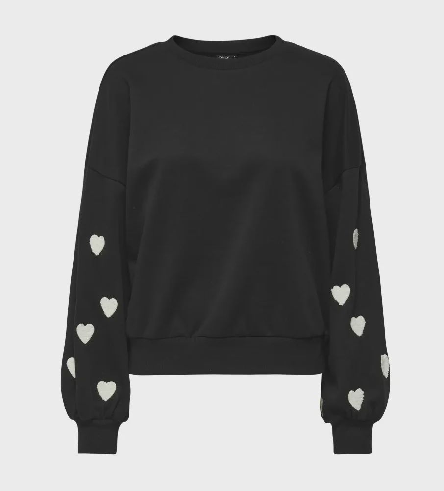 Only Chandail crewneck Macy noir manches coeur 15352921