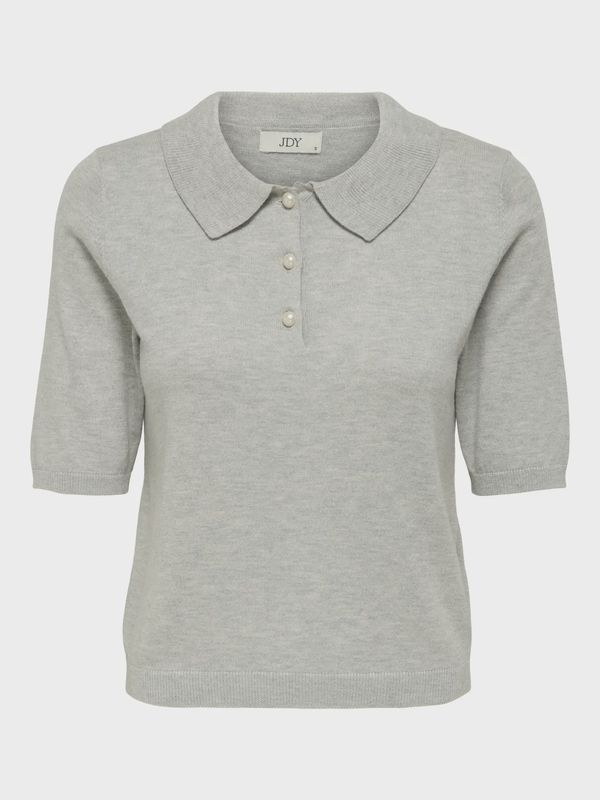 JDY Pull tricot manches courtes gris détails boutons perles col 15354041