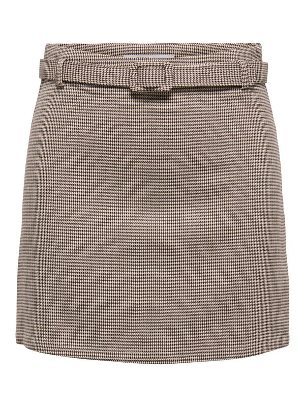 Only Jupe courte avec ceinture motifs carreaux beige/noir 15351139