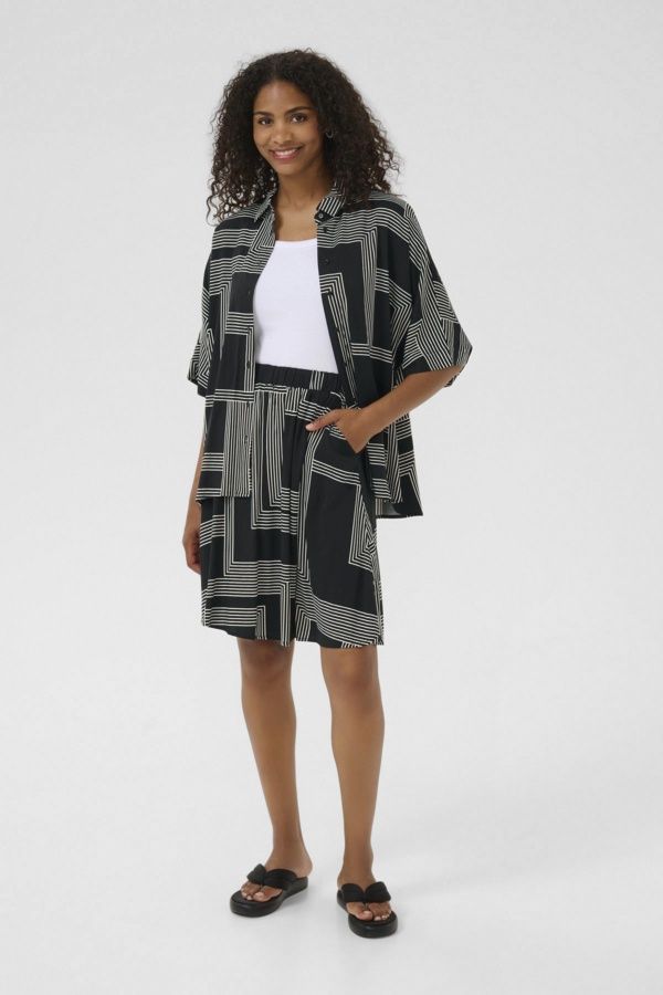 Kaffe Jupe noire taille élastique motifs graphiques blanc 10510208