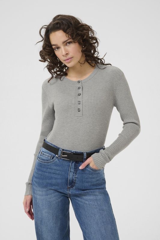 Kaffe Chandail rib manches longues gris mélange 10510601