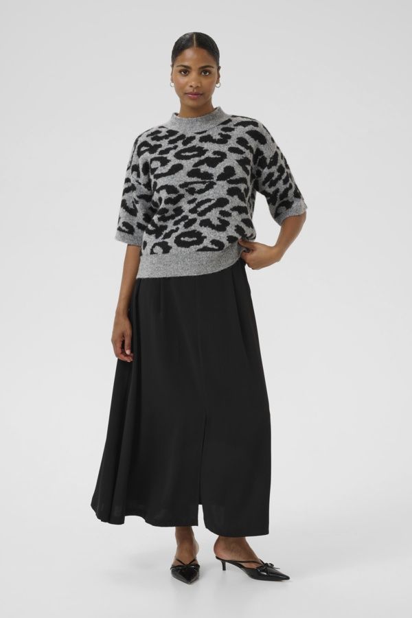 Kaffe Pull lainage gris imprimé animal noir 10510453