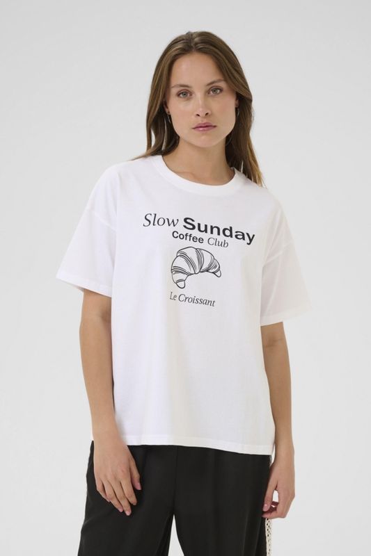 Kaffe T-Shirt blanc coupe ample imprimé croissants 10510666