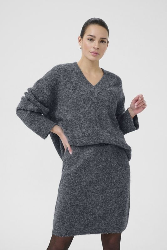 Kaffe Chandail lainage manches longues col V dark grey melange 10510635